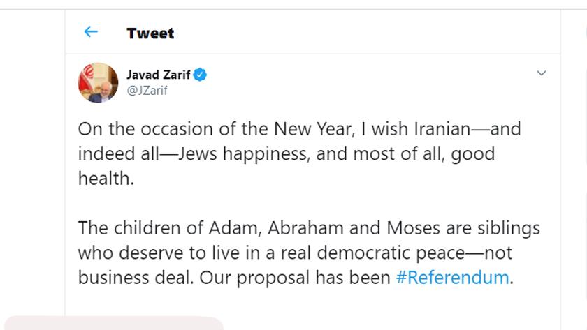 Iranpress: Referendum, Iran proposal for Palestine issue: Zarif