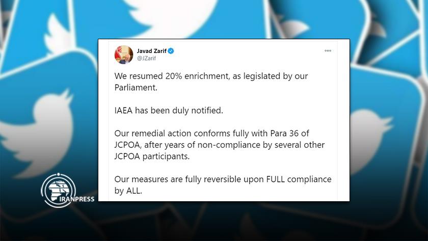 Iranpress: Iran measures reversible upon full compliance by JCPOA members: Zarif