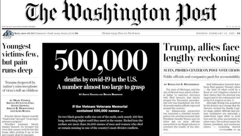 Iranpress: World Newspapers: 500,000 deaths by COVID-19 in US, a number too large to grasp