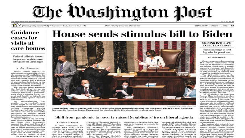 Iranpress: World Newspapers: US House sends stimulus bill to Biden
