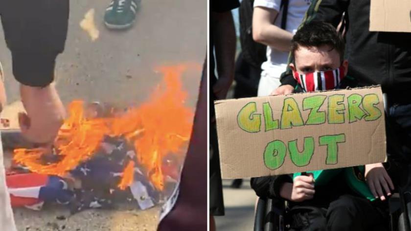 Iranpress: Manchester United fans set fire to American flag