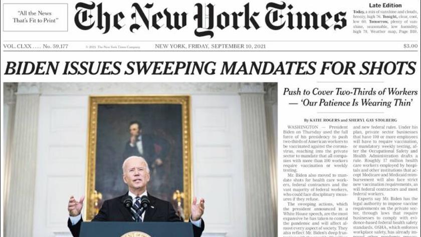 Iranpress: World Newspapers: Biden issues sweeping mandates for shots