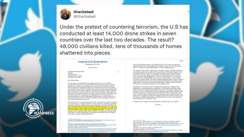 Iranpress: Killing, shattering houses; results of US policy for countering terrorism: Gharibabadi