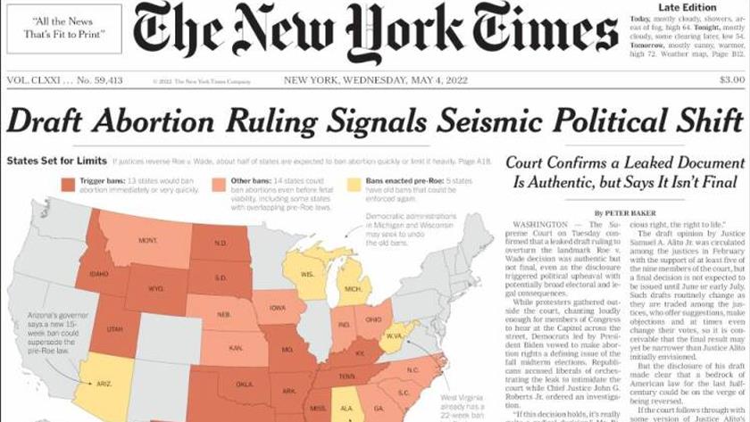 Iranpress: World Newspapers: Draft abortion ruling signals seismic political shift