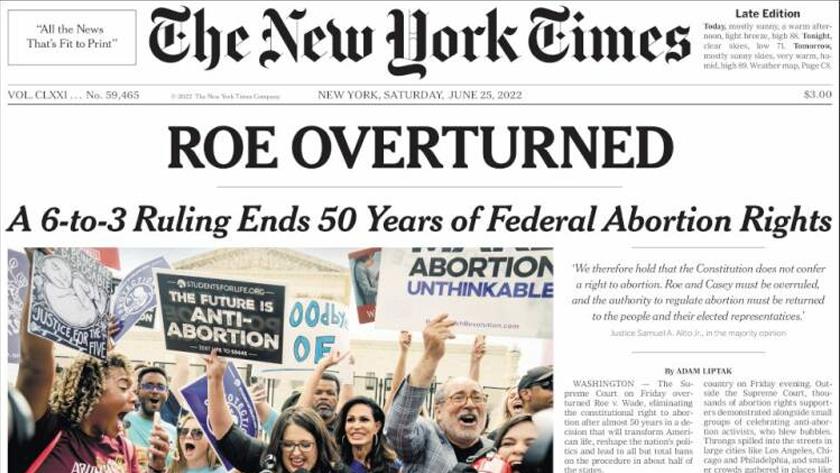 Iranpress: World Newspapers: A 6-to-3 ruling ends 50 years of federal abortion rights