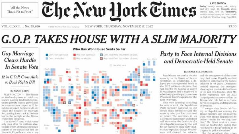 Iranpress: World Newspapers: GOP takes house with a slim majority