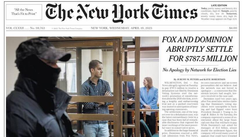 Iranpress: World Newspapers: Fox and Dominion abruptly settle for $787.5 M