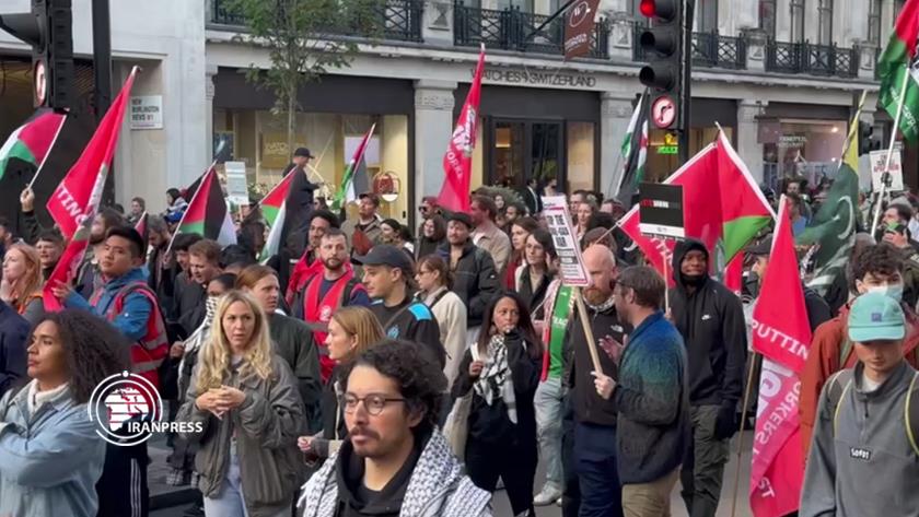 Iranpress: Londoners protest against killing of defenseless Palestinian women and Children