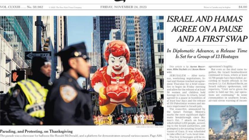 Iranpress: World newspapers: Israel and Hamas agree on a pause and a first swap