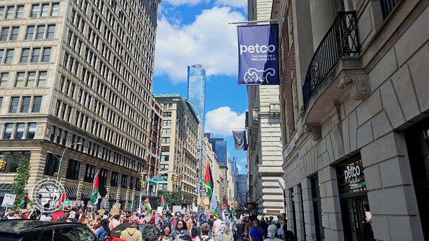 Iranpress: Supporters of Palestine March in New York and Gather in Front of Israeli Consulate