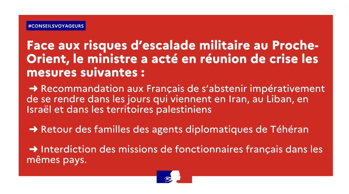 Iranpress: Paris recommande aux Français d’éviter les voyages au Proche-Orient
